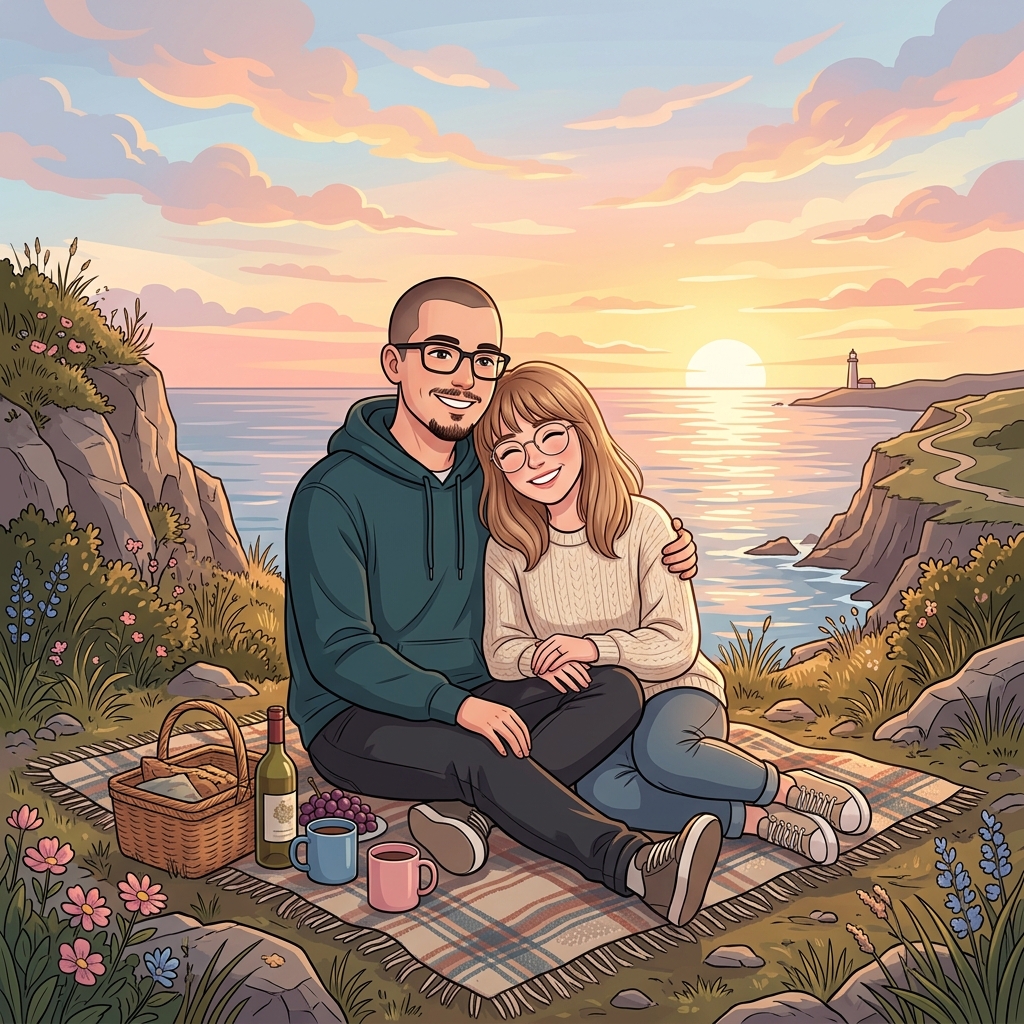 Casal assistindo ao pôr do sol